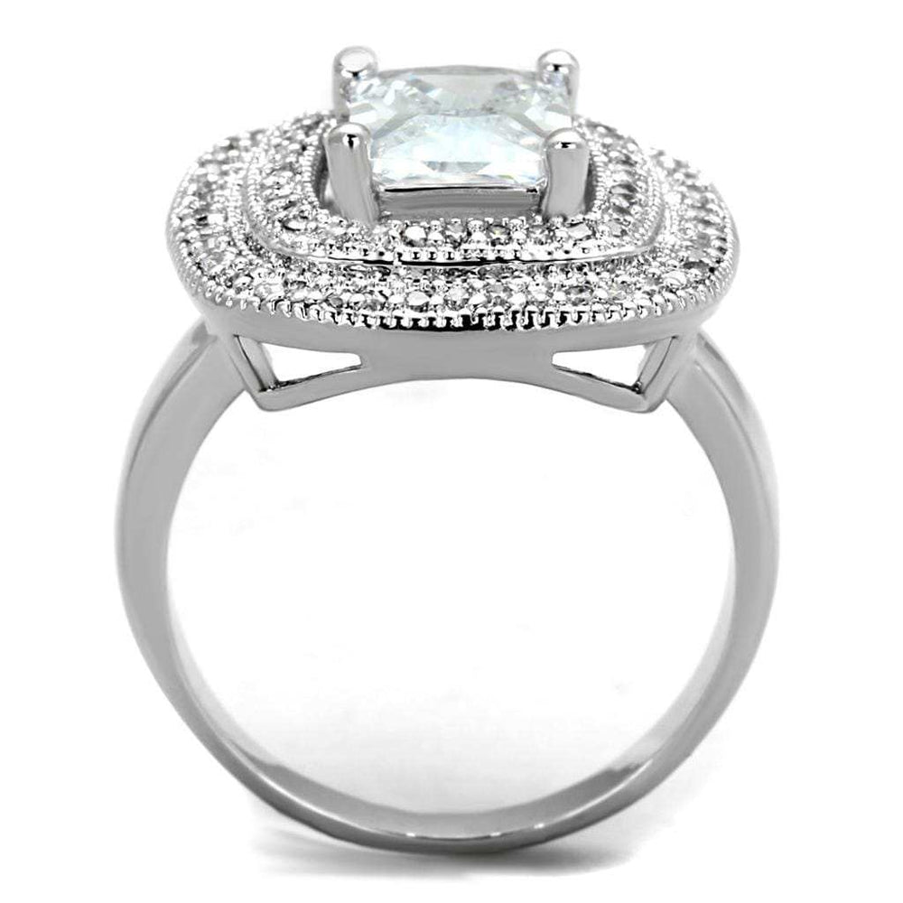 3W839 - Rhodium Brass Ring with AAA Grade CZ in Clear - Alamode - Flyclothing LLC
