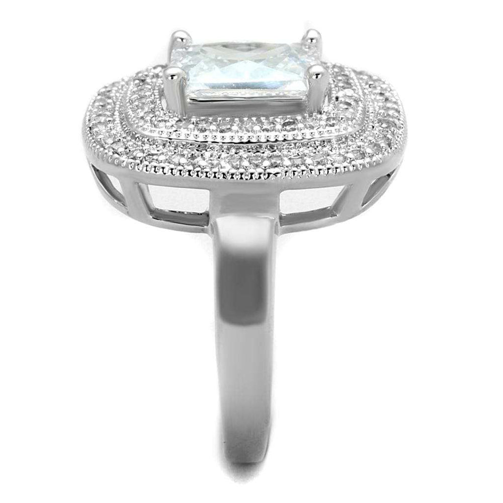 3W839 - Rhodium Brass Ring with AAA Grade CZ in Clear - Alamode - Flyclothing LLC
