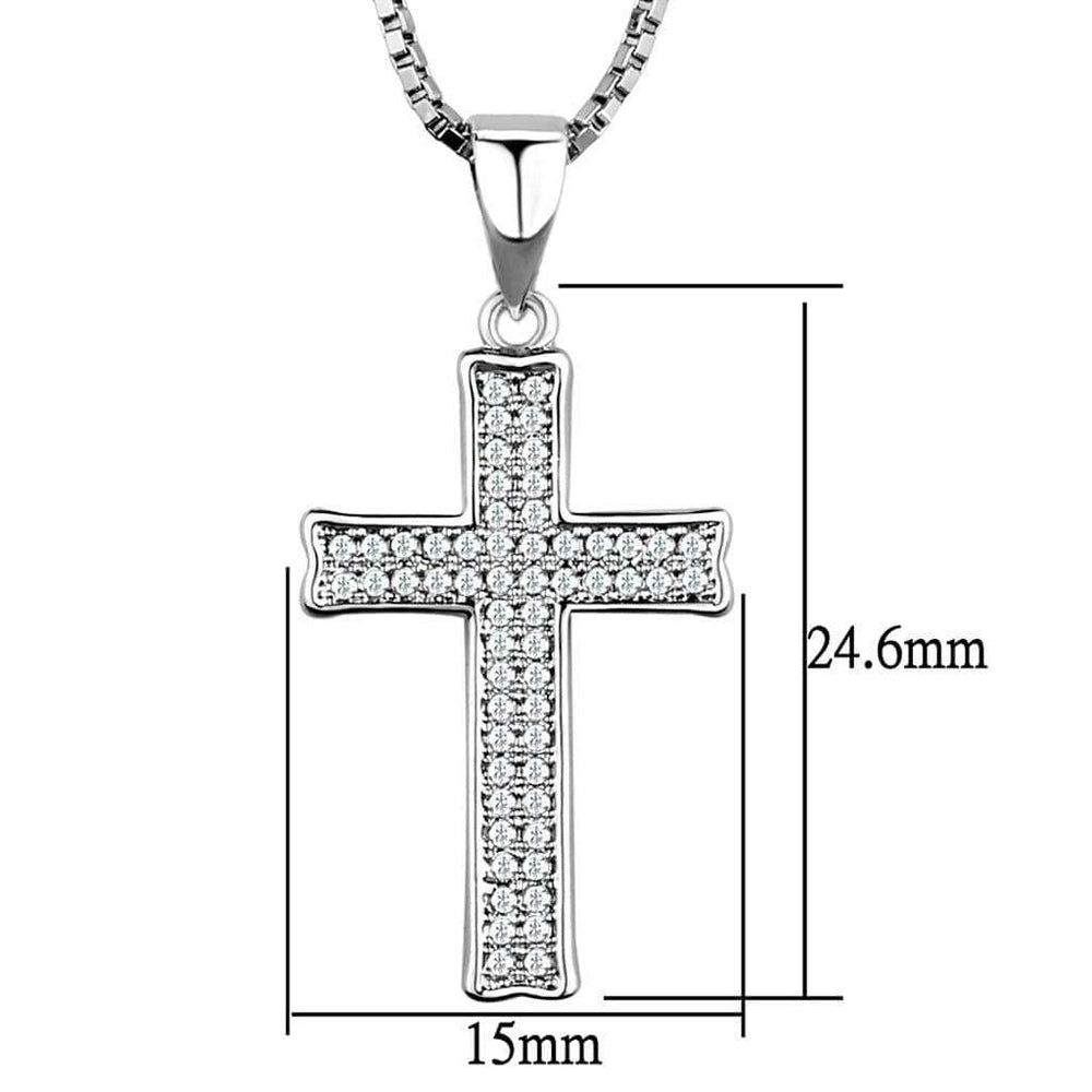 3W846 - Rhodium Brass Chain Pendant with AAA Grade CZ in Clear - Alamode - Flyclothing LLC