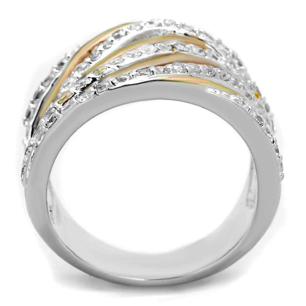 3W857 - Rose Gold + Rhodium Brass Ring with AAA Grade CZ in Clear - Alamode - Flyclothing LLC