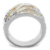 3W857 - Rose Gold + Rhodium Brass Ring with AAA Grade CZ in Clear - Alamode - Flyclothing LLC