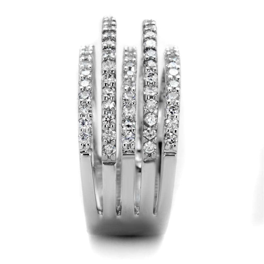 3W871 - Rhodium Brass Ring with AAA Grade CZ in Clear - Alamode - Flyclothing LLC