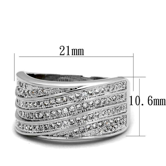 3W882 - Rhodium Brass Ring with AAA Grade CZ in Clear - Alamode - Flyclothing LLC