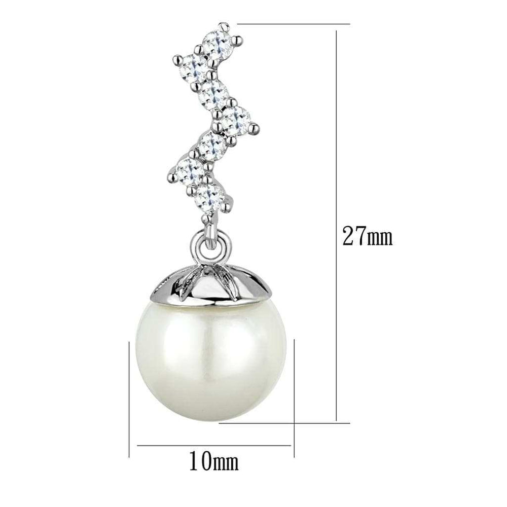 3W894 - Rhodium Brass Earrings with Synthetic Pearl in White - Alamode - Flyclothing LLC