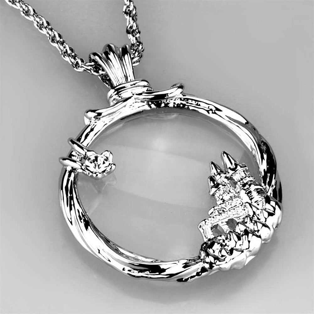 3W907 - Rhodium Brass Magnifier pendant with Top Grade Crystal in Clear - Alamode - Flyclothing LLC