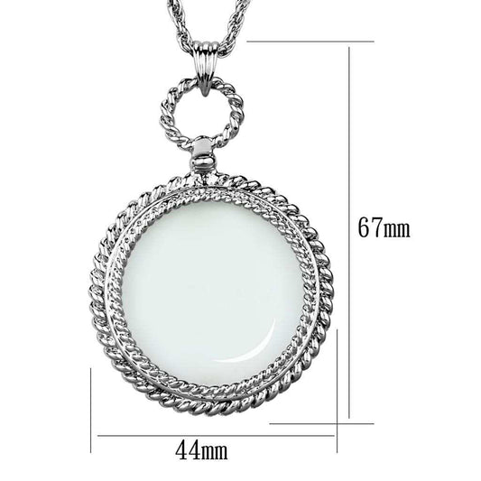 3W909 - Rhodium Brass Magnifier pendant with Synthetic Synthetic Glass in Clear - Alamode - Flyclothing LLC