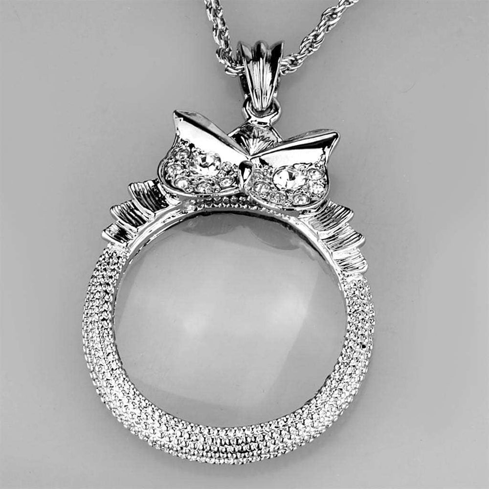 3W921 - Rhodium Brass Magnifier pendant with Top Grade Crystal in Clear - Alamode - Flyclothing LLC