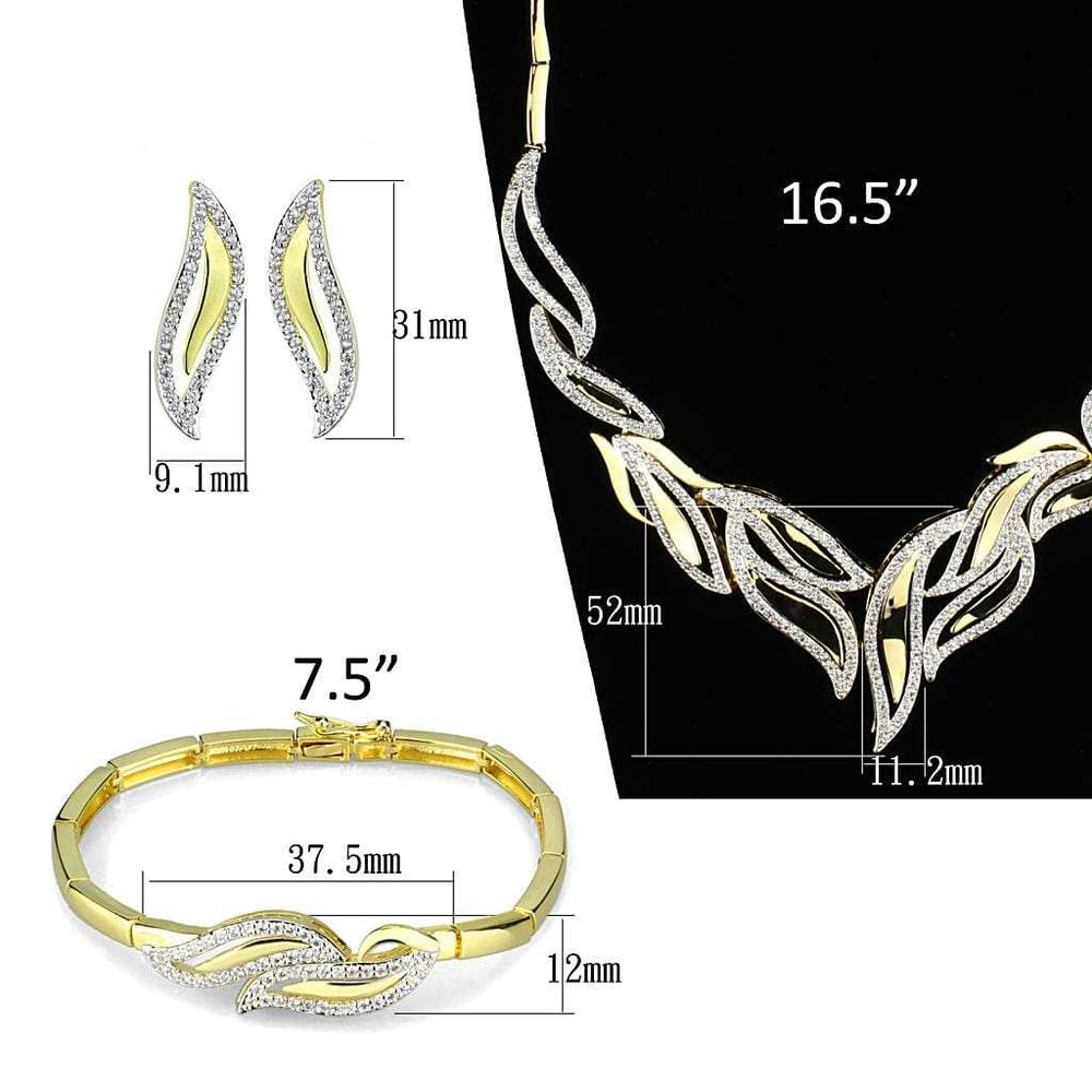 3W941 - Gold+Rhodium Brass Jewelry Sets with AAA Grade CZ in Clear - Alamode - Flyclothing LLC
