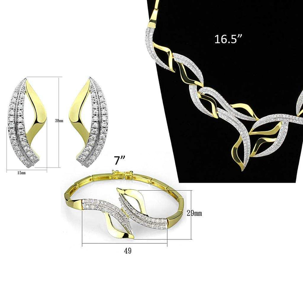 3W942 - Gold+Rhodium Brass Jewelry Sets with AAA Grade CZ in Clear - Alamode - Flyclothing LLC