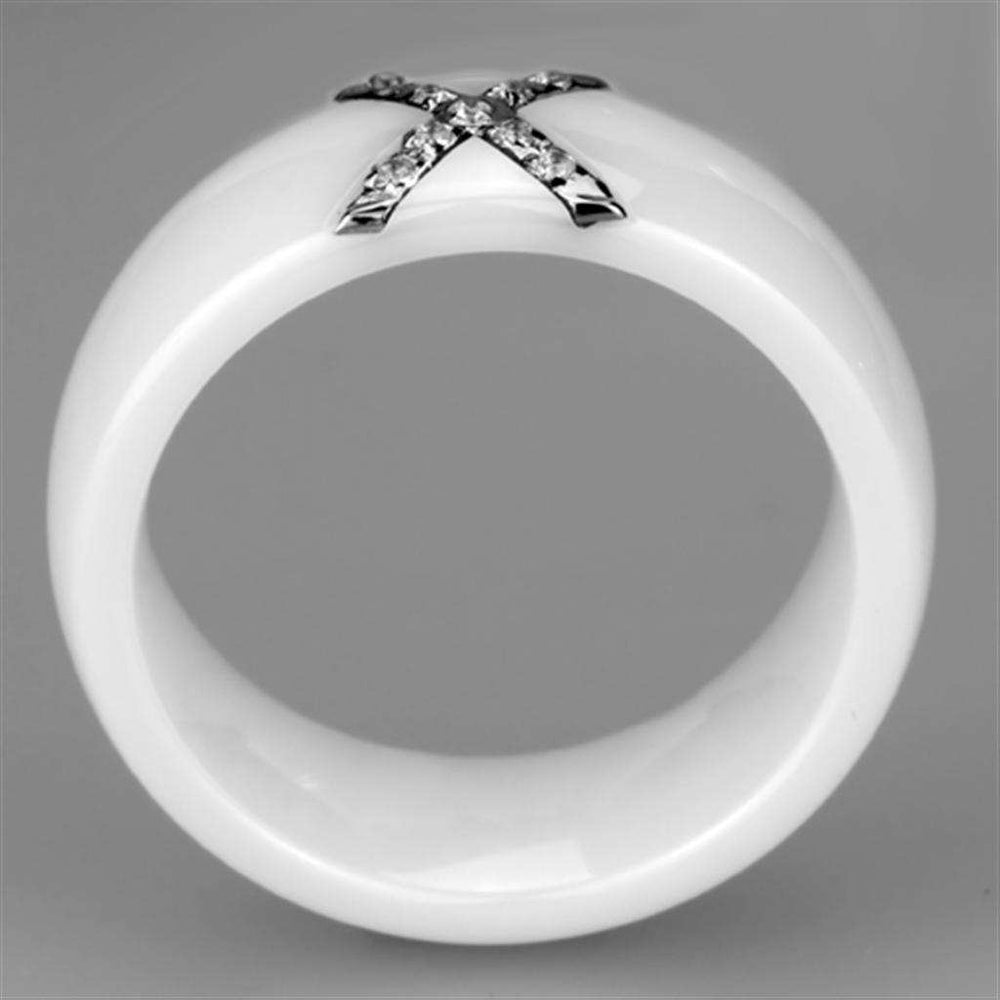 3W948 - High polished (no plating) Stainless Steel Ring with Ceramic in White - Alamode - Flyclothing LLC