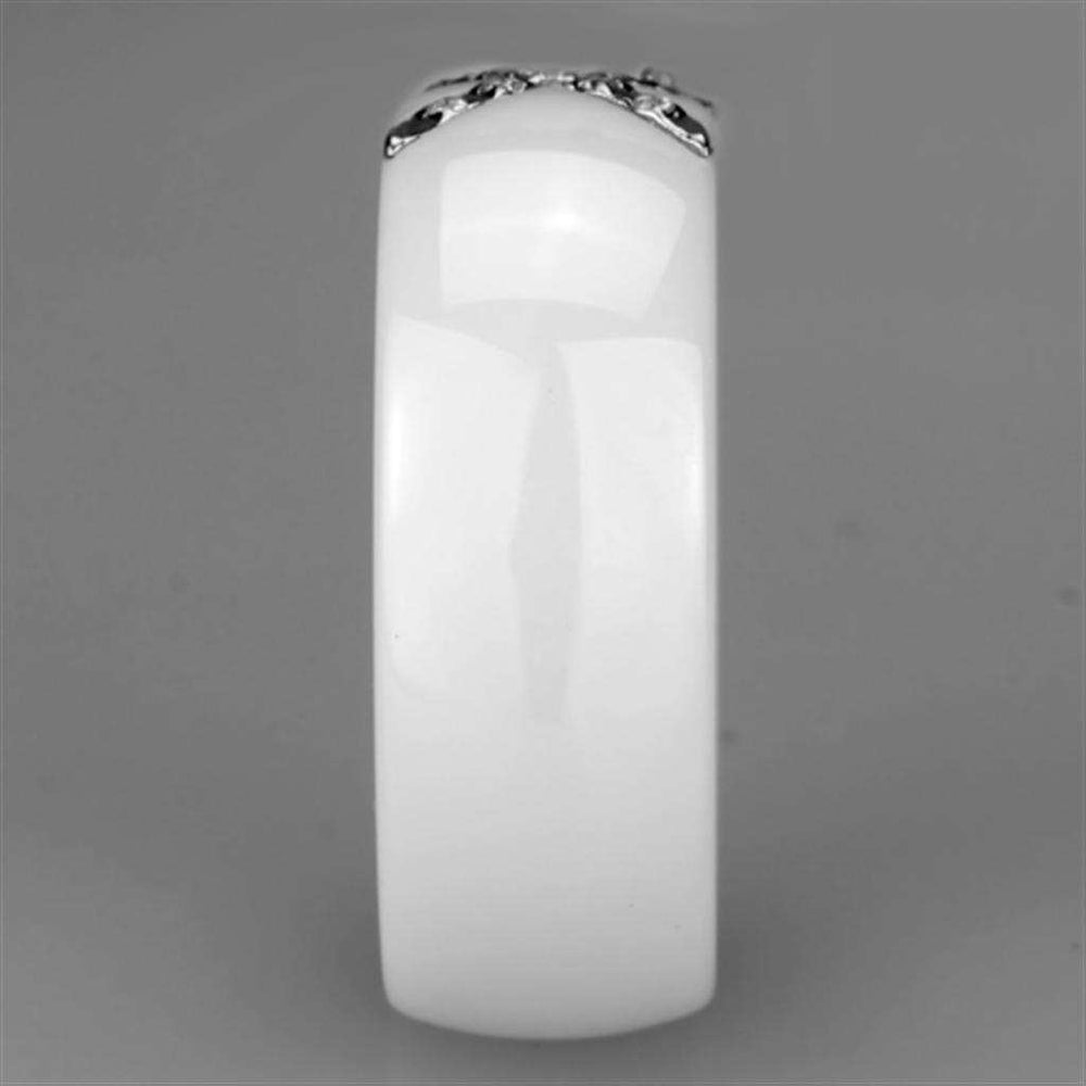3W948 - High polished (no plating) Stainless Steel Ring with Ceramic in White - Alamode - Flyclothing LLC