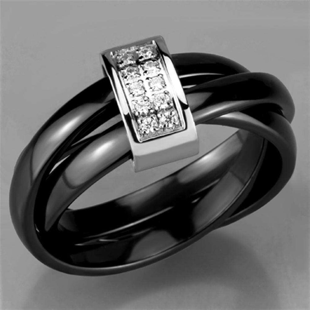 3W950 - High polished (no plating) Stainless Steel Ring with Ceramic in Jet - Alamode - Flyclothing LLC