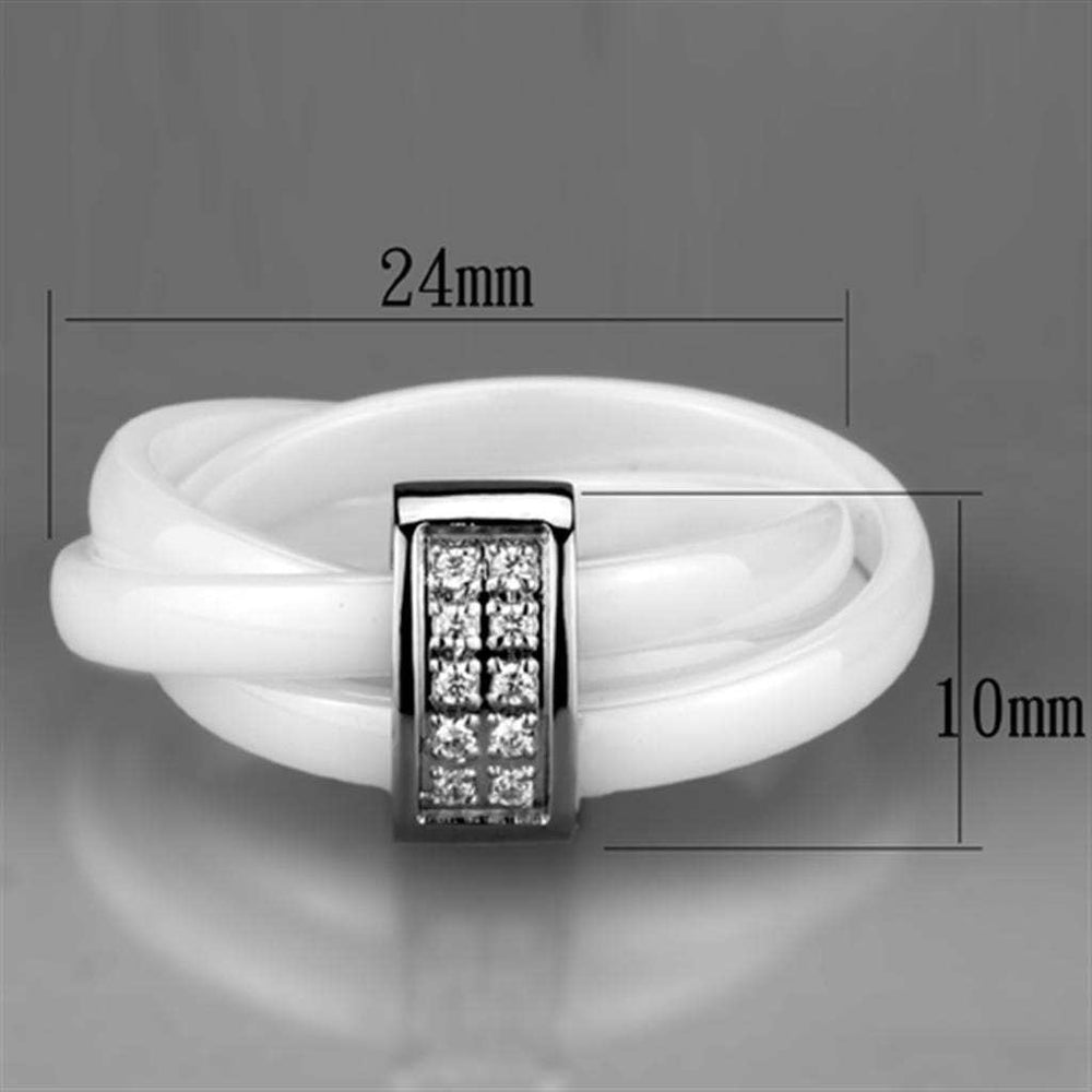 3W951 - High polished (no plating) Stainless Steel Ring with Ceramic in White - Alamode - Flyclothing LLC