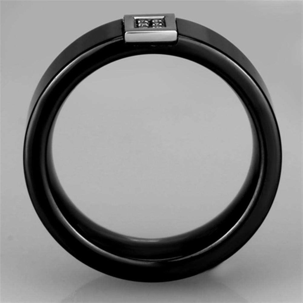 3W953 - High polished (no plating) Stainless Steel Ring with Ceramic in Jet - Alamode - Flyclothing LLC
