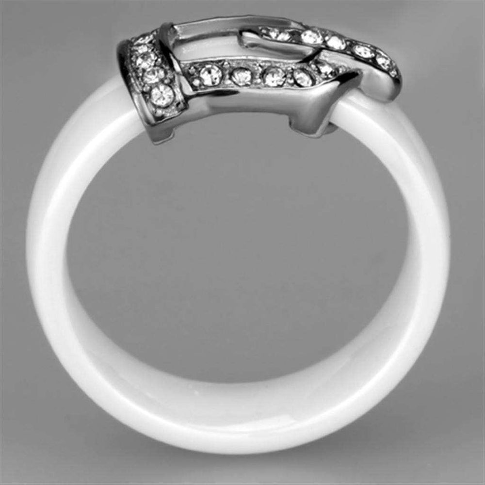 3W955 - High polished (no plating) Stainless Steel Ring with Ceramic in White - Alamode - Flyclothing LLC