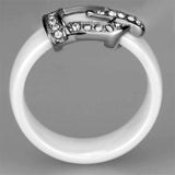 3W955 - High polished (no plating) Stainless Steel Ring with Ceramic in White - Alamode - Flyclothing LLC