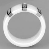 3W957 - High polished (no plating) Stainless Steel Ring with Ceramic in White - Alamode - Flyclothing LLC