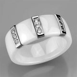 3W957 - High polished (no plating) Stainless Steel Ring with Ceramic in White - Alamode - Flyclothing LLC