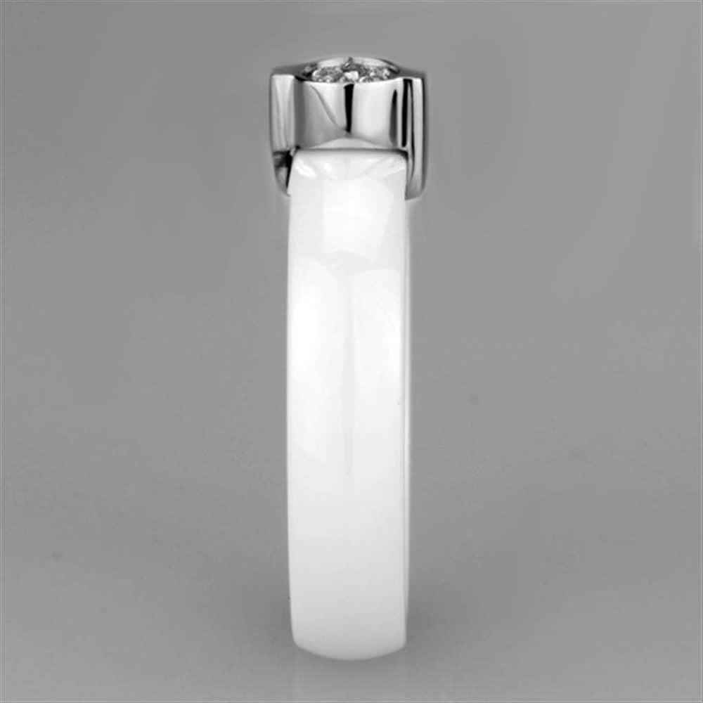 3W958 - High polished (no plating) Stainless Steel Ring with Ceramic in White - Alamode - Flyclothing LLC