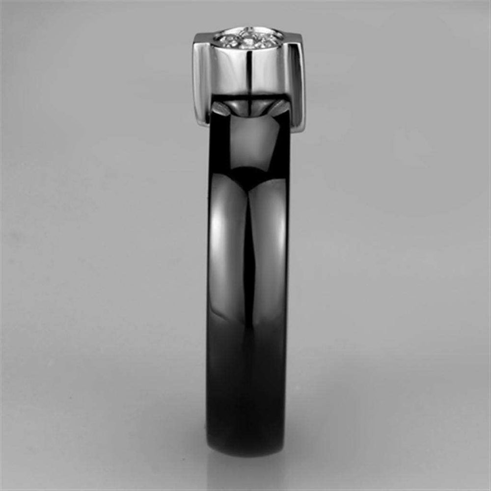 3W959 - High polished (no plating) Stainless Steel Ring with Ceramic in Jet - Alamode - Flyclothing LLC
