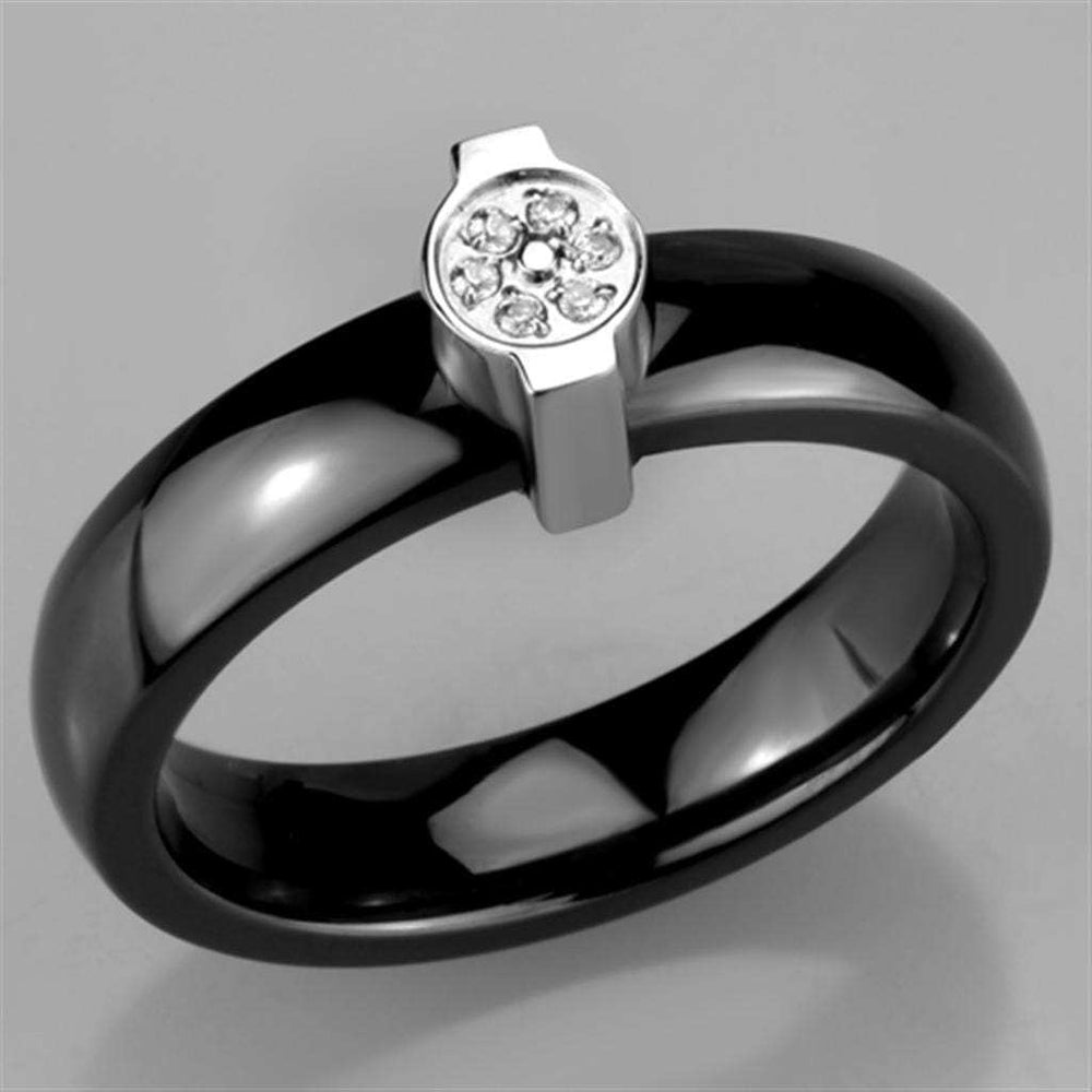 3W959 - High polished (no plating) Stainless Steel Ring with Ceramic in Jet - Alamode - Flyclothing LLC