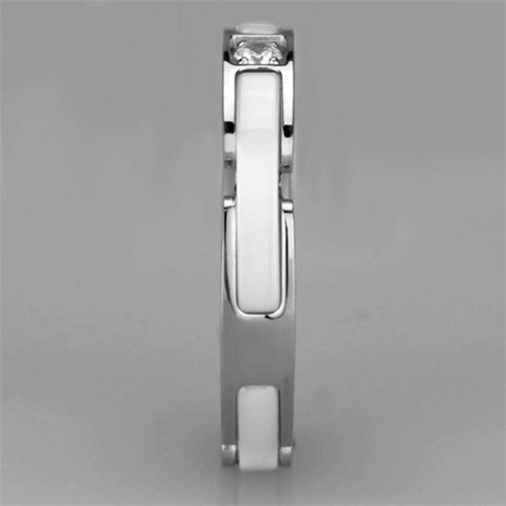 3W963 - High polished (no plating) Stainless Steel Ring with Ceramic in White - Alamode - Flyclothing LLC