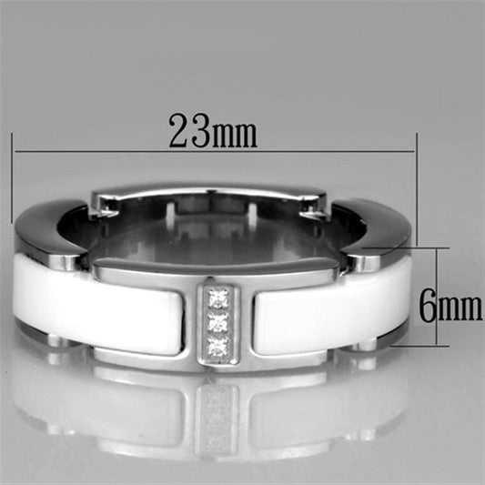 3W967 - High polished (no plating) Stainless Steel Ring with Ceramic in White - Alamode - Flyclothing LLC