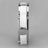 3W967 - High polished (no plating) Stainless Steel Ring with Ceramic in White - Alamode - Flyclothing LLC