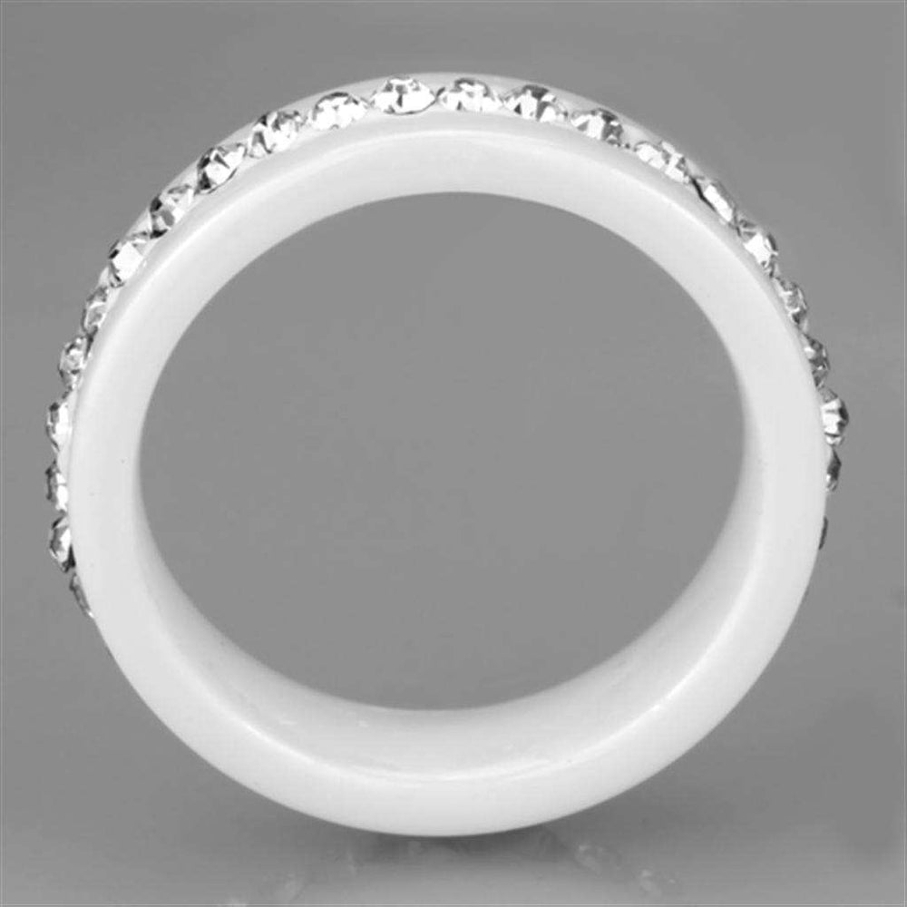3W968 - High polished (no plating) Stainless Steel Ring with Ceramic in White - Alamode - Flyclothing LLC
