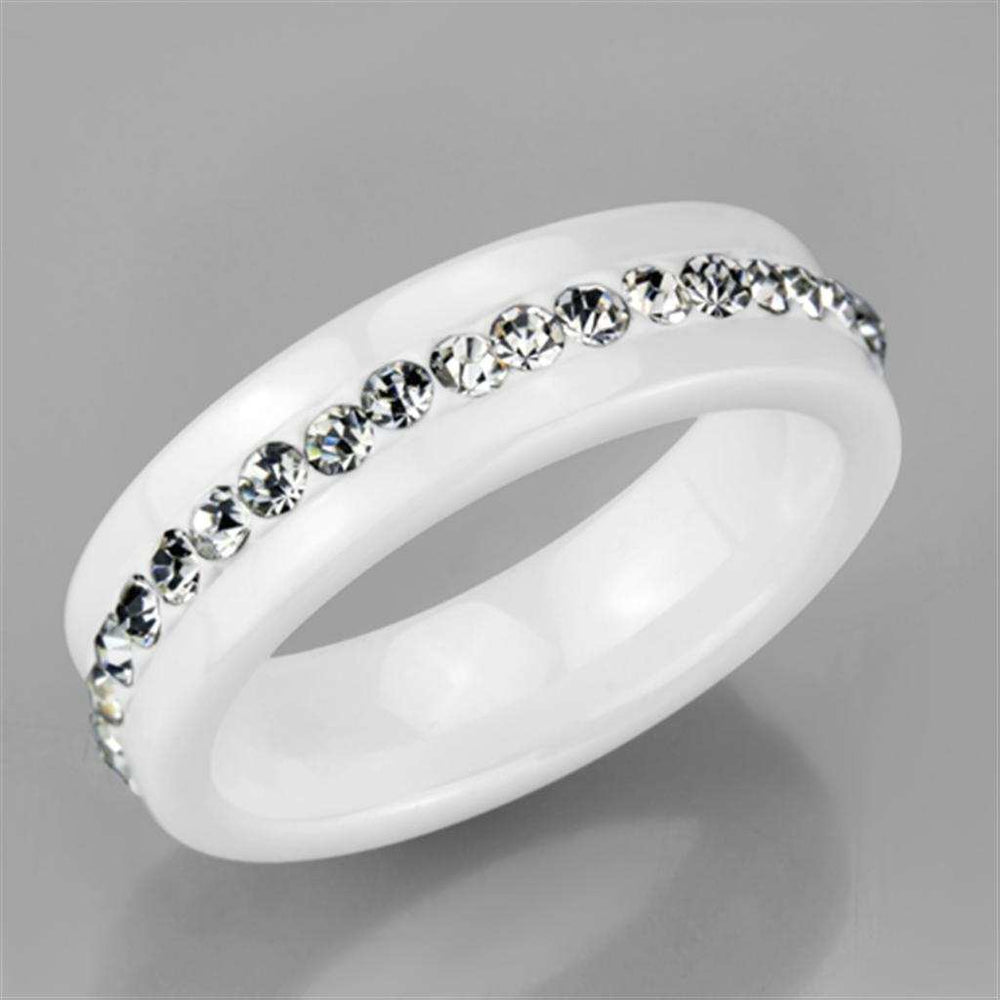 3W968 - High polished (no plating) Stainless Steel Ring with Ceramic in White - Alamode - Flyclothing LLC