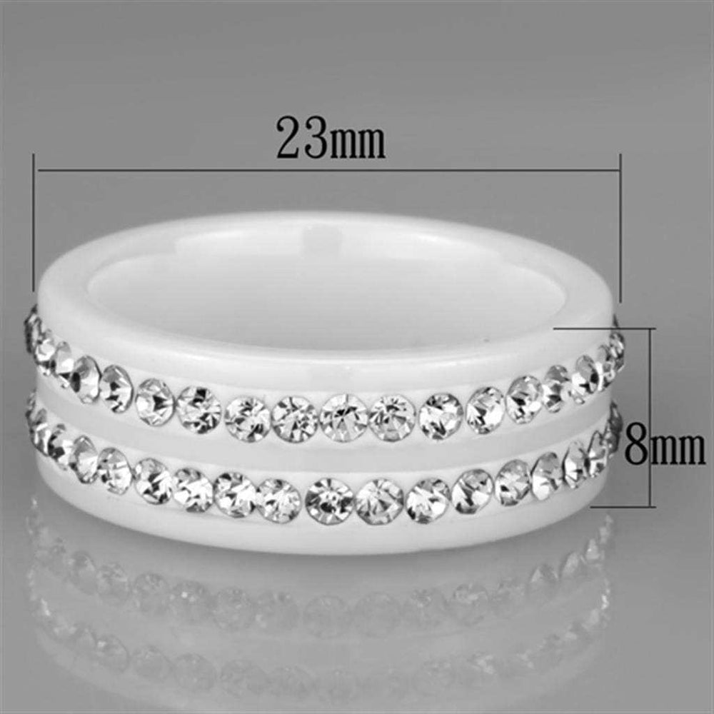 3W970 - High polished (no plating) Stainless Steel Ring with Ceramic in White - Alamode - Flyclothing LLC