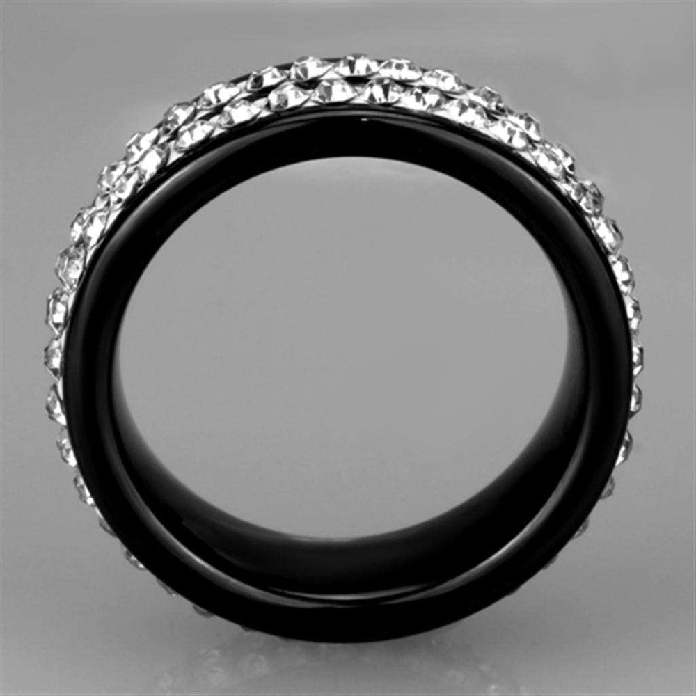 3W971 - High polished (no plating) Stainless Steel Ring with Ceramic in Jet - Alamode - Flyclothing LLC