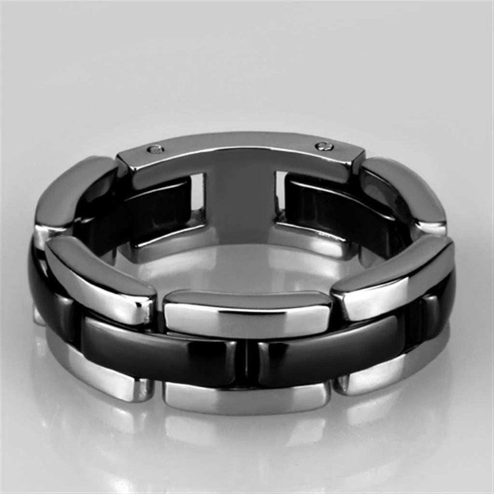 3W972 - High polished (no plating) Stainless Steel Ring with Ceramic in Jet - Alamode - Flyclothing LLC