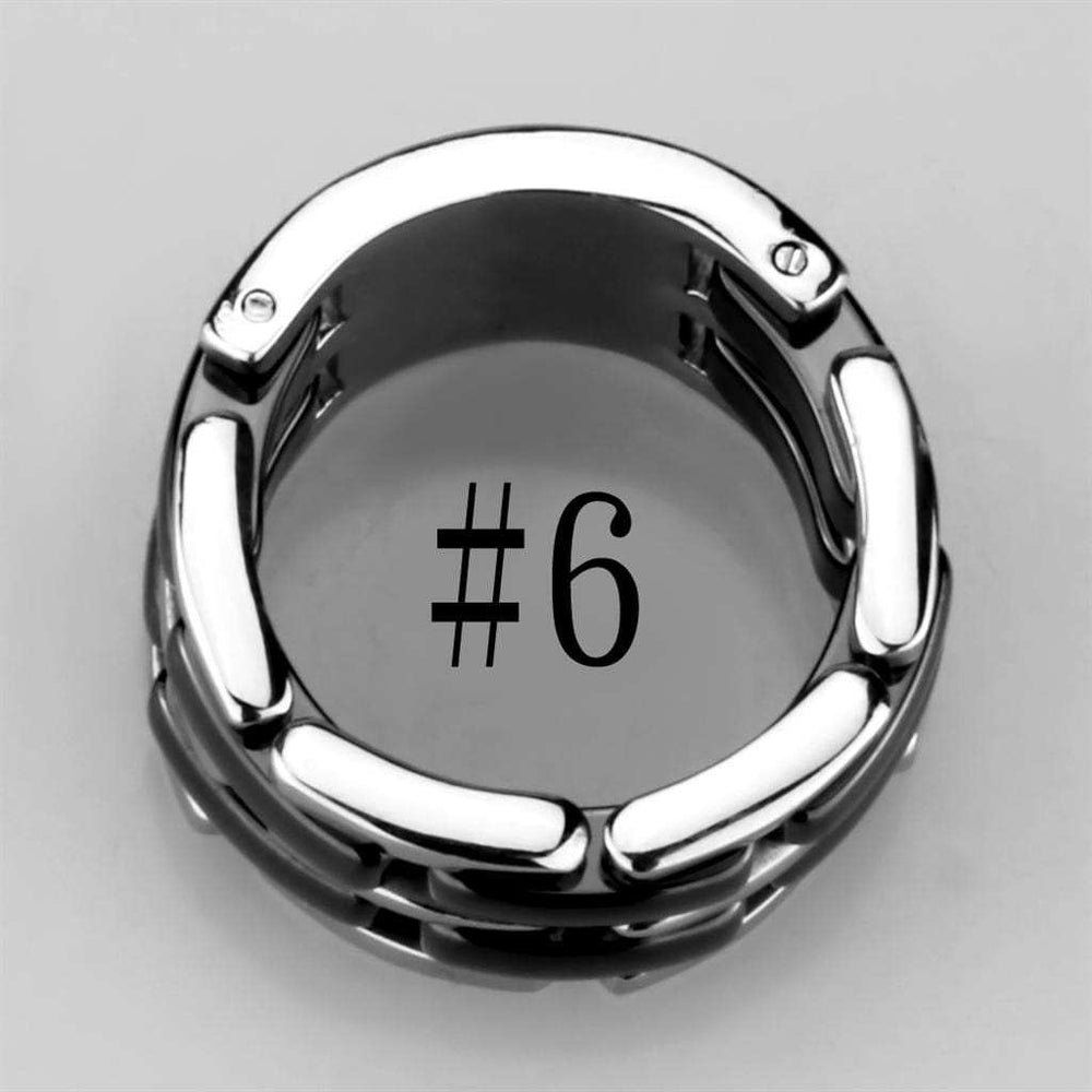 3W974 - High polished (no plating) Stainless Steel Ring with Ceramic in Jet - Alamode - Flyclothing LLC