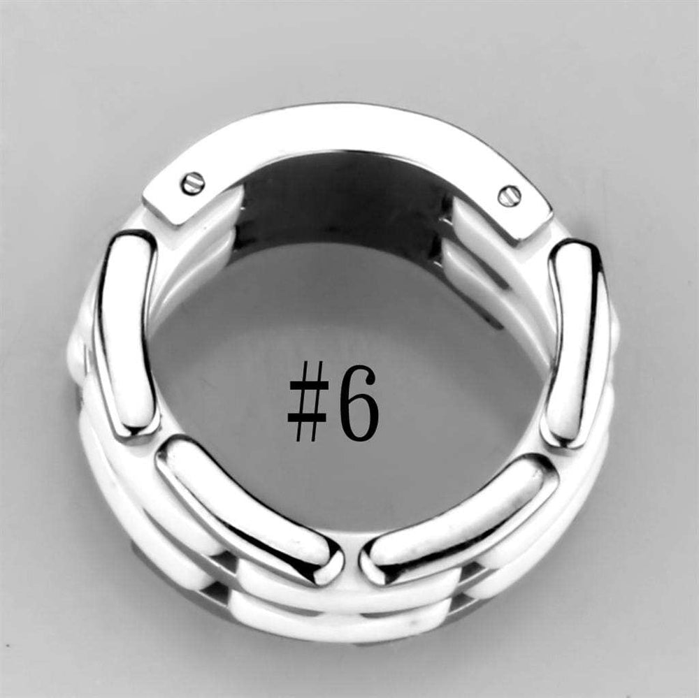 3W975 - High polished (no plating) Stainless Steel Ring with Ceramic in White - Alamode - Flyclothing LLC