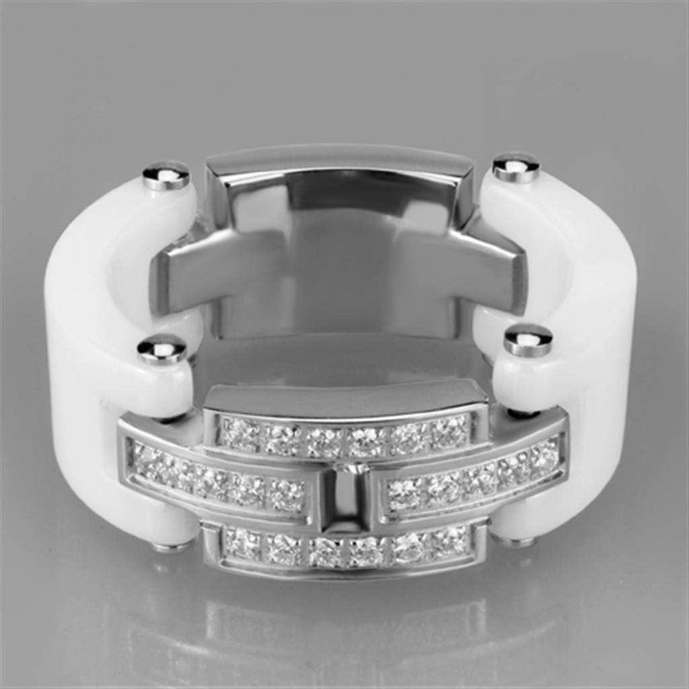 3W977 - High polished (no plating) Stainless Steel Ring with Ceramic in White - Alamode - Flyclothing LLC