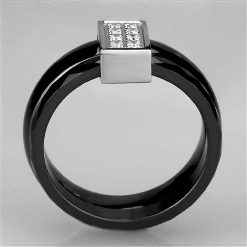 3W978 - High polished (no plating) Stainless Steel Ring with Ceramic in Jet - Alamode - Flyclothing LLC