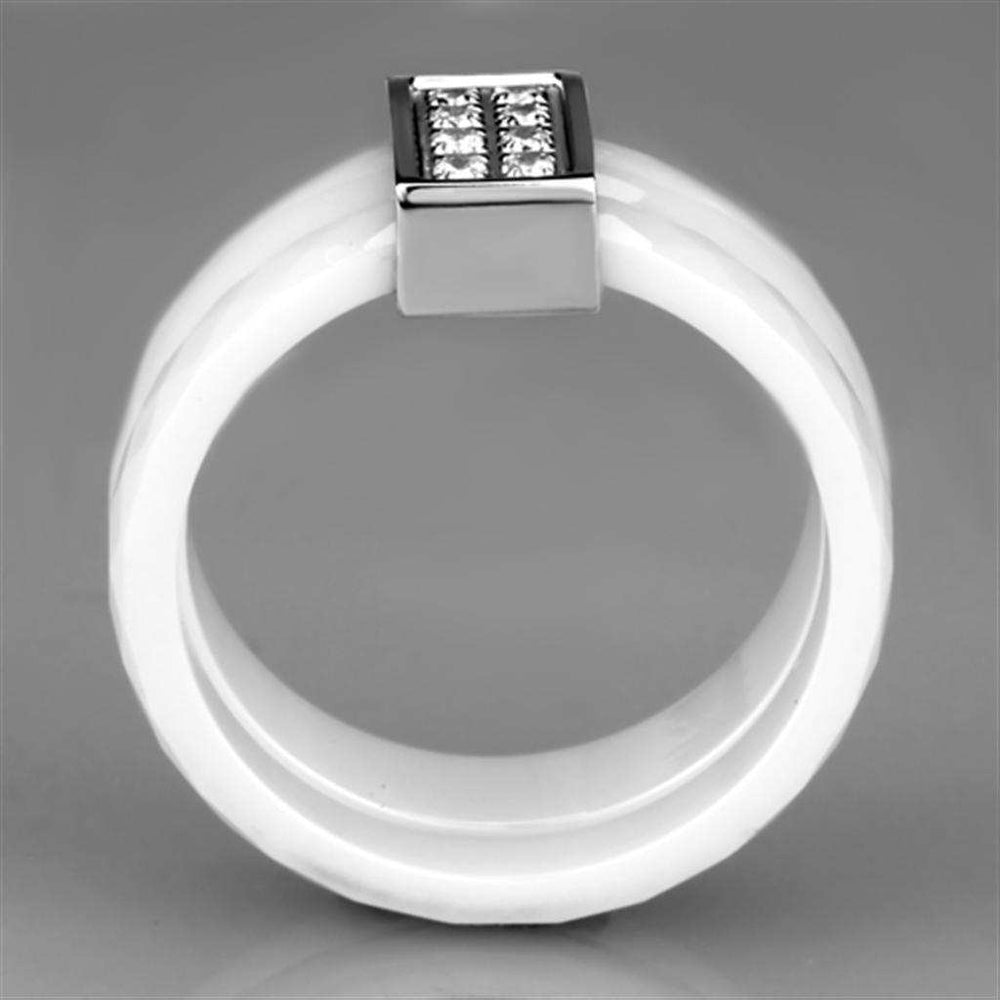 3W979 - High polished (no plating) Stainless Steel Ring with Ceramic in White - Alamode - Flyclothing LLC