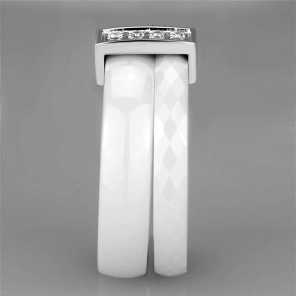 3W979 - High polished (no plating) Stainless Steel Ring with Ceramic in White - Alamode - Flyclothing LLC