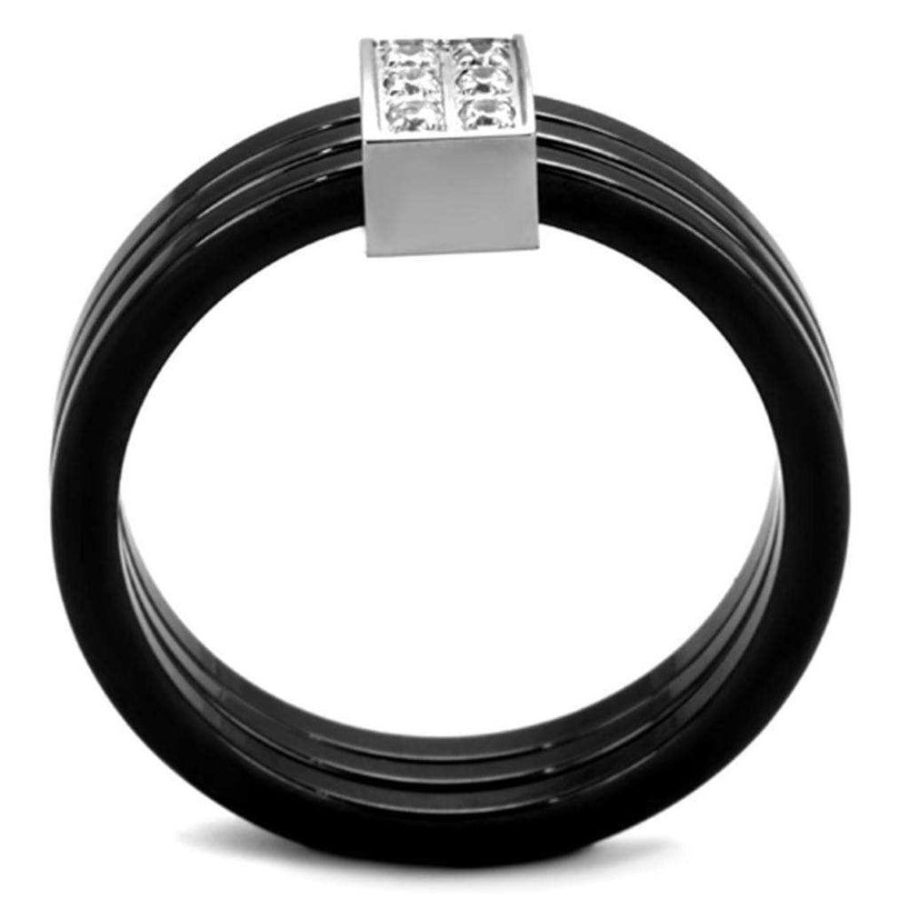 3W980 - High polished (no plating) Stainless Steel Ring with Ceramic in Jet - Alamode - Flyclothing LLC