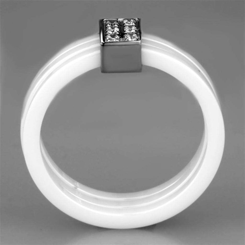 3W981 - High polished (no plating) Stainless Steel Ring with Ceramic in White - Alamode - Flyclothing LLC
