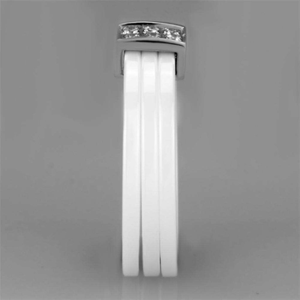 3W981 - High polished (no plating) Stainless Steel Ring with Ceramic in White - Alamode - Flyclothing LLC