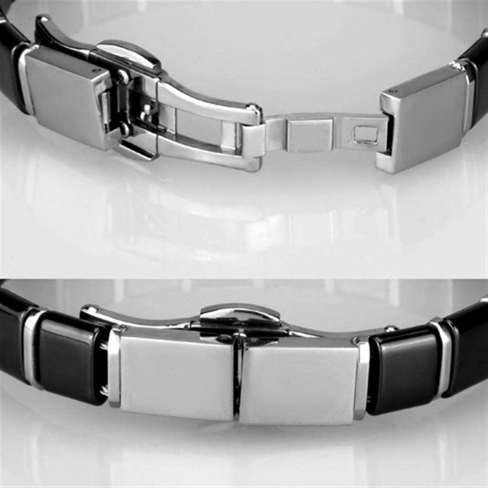 3W984 - High polished (no plating) Stainless Steel Bracelet with Ceramic in Jet - Alamode - Flyclothing LLC
