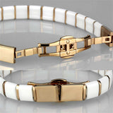 3W987 - IP Rose Gold(Ion Plating) Stainless Steel Bracelet with Ceramic in White - Alamode - Flyclothing LLC