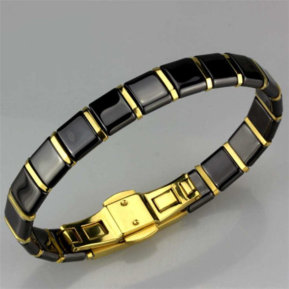 3W988 - IP Gold(Ion Plating) Stainless Steel Bracelet with Ceramic in Jet - Alamode - Flyclothing LLC