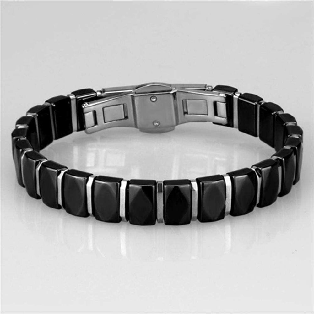 3W990 - High polished (no plating) Stainless Steel Bracelet with Ceramic in Jet - Alamode - Flyclothing LLC