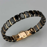 3W992 - IP Rose Gold(Ion Plating) Stainless Steel Bracelet with Ceramic in Jet - Alamode - Flyclothing LLC