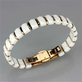 3W993 - IP Rose Gold(Ion Plating) Stainless Steel Bracelet with Ceramic in White - Alamode - Flyclothing LLC