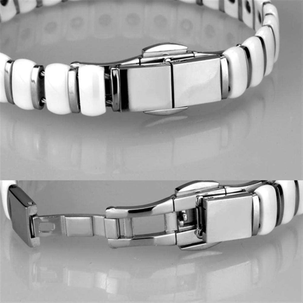 3W994 - High polished (no plating) Stainless Steel Bracelet with Ceramic in White - Alamode - Flyclothing LLC