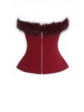 Ivette Crimson Fur-Trimmed Peplum Top - Miss Circle - Flyclothing LLC